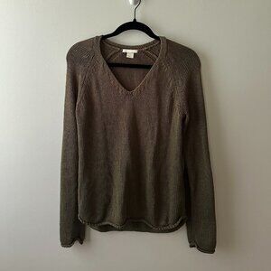 Lightweight Moss Green Knit Sweater - V-Neck - Size Small